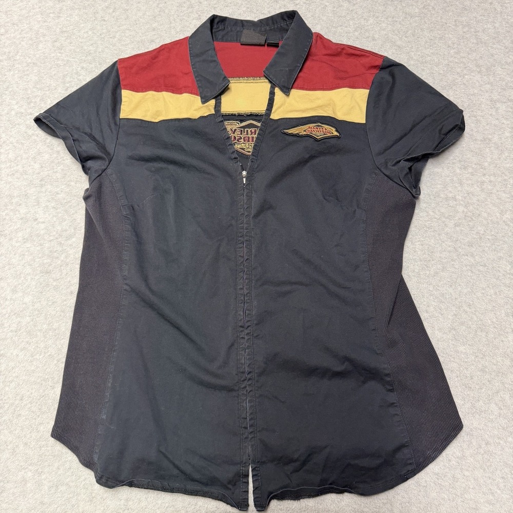 Harley-Davidson Shirt Womens XL Black Red Colorblock 120th Anniversary Zip Biker